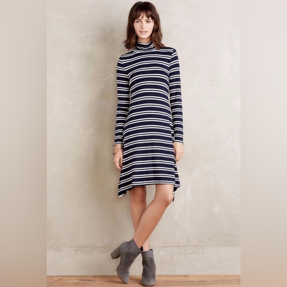 Anthropologie Dresses & Skirts - ♥️SOLD♥️Anthropologie Maeve Navy and White Striped Turtleneck Dress